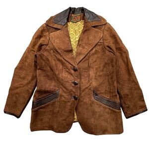 Vintage 70s Alpine Fashions Suede Leather Blazer Coat Womens Medium Large Lined